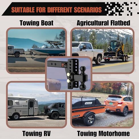 2" Adjustable Trailer Hitch - 4" Rise/Drop Height, 2'' & 2-5/16'' Ball Hitches 25000 Lbs Heavy Duty Towing Ball Mount, RVs, Campers, Boat Trailers in Kuwait