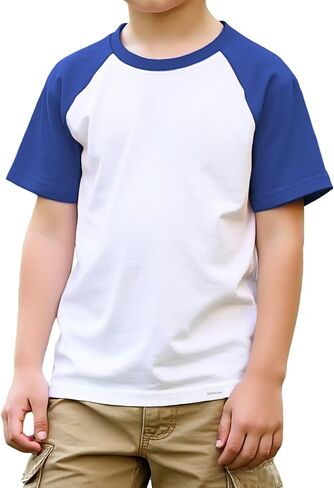 الأولاد Tshirt Raglan قميص قصير الأكمام لون كتلة القطن مزيج الأساس Tees Tees Treasable Therts Therts خفيفة الوزن خفيفة in Kuwait