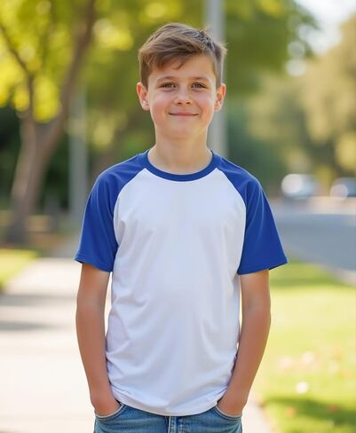 الأولاد Tshirt Raglan قميص قصير الأكمام لون كتلة القطن مزيج الأساس Tees Tees Treasable Therts Therts خفيفة الوزن خفيفة in Kuwait