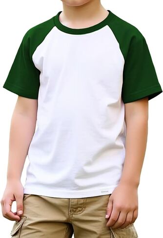 الأولاد Tshirt Raglan قميص قصير الأكمام لون كتلة القطن مزيج الأساس Tees Tees Treasable Therts Therts خفيفة الوزن خفيفة in Kuwait
