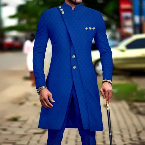 African Clothes for Men Dashiki Slim Fit Jacket and Trousers Set Formal Attire for Wedding in Saudi Arabia