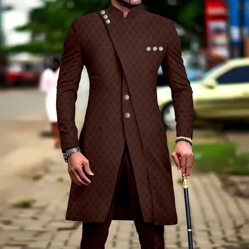 African Clothes for Men Dashiki Slim Fit Jacket and Trousers Set Formal Attire for Wedding in Saudi Arabia
