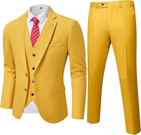 Hihawk Men’s 3 Pieces Suit, Slim Fit Tuxedo with Two Buttons, Jacket Vest Pants & Tie Set for Party, Wedding and Business in Saudi Arabia