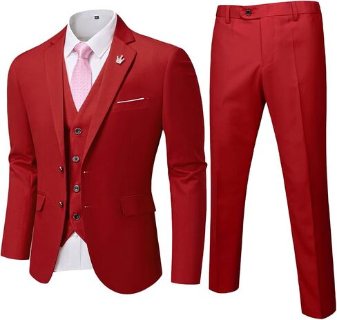 Hihawk Men’s 3 Pieces Suit, Slim Fit Tuxedo with Two Buttons, Jacket Vest Pants & Tie Set for Party, Wedding and Business in Saudi Arabia