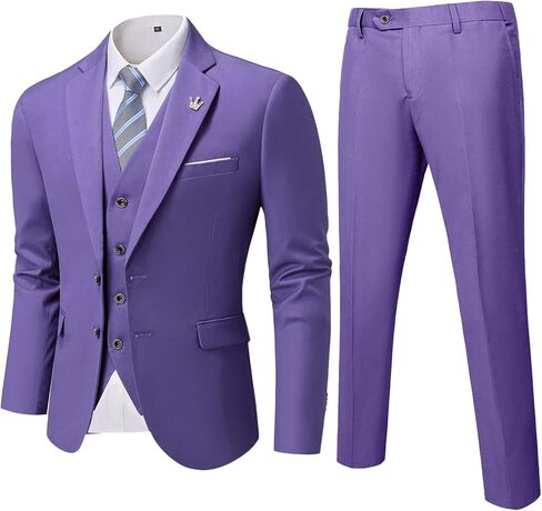 Hihawk Men’s 3 Pieces Suit, Slim Fit Tuxedo with Two Buttons, Jacket Vest Pants & Tie Set for Party, Wedding and Business in Saudi Arabia