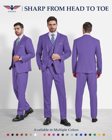 Hihawk Men’s 3 Pieces Suit, Slim Fit Tuxedo with Two Buttons, Jacket Vest Pants & Tie Set for Party, Wedding and Business in Saudi Arabia
