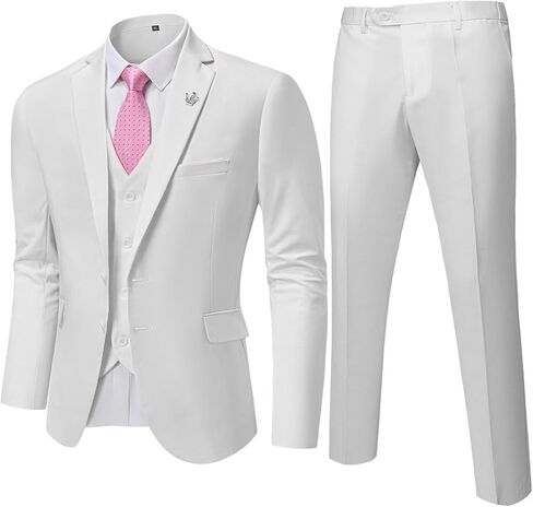 Hihawk Men’s 3 Pieces Suit, Slim Fit Tuxedo with Two Buttons, Jacket Vest Pants & Tie Set for Party, Wedding and Business in Saudi Arabia
