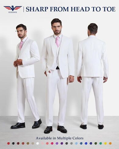 Hihawk Men’s 3 Pieces Suit, Slim Fit Tuxedo with Two Buttons, Jacket Vest Pants & Tie Set for Party, Wedding and Business in Saudi Arabia