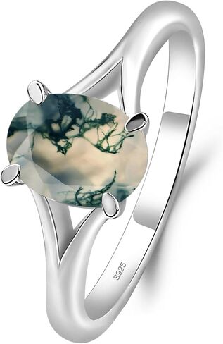 LUO S925 Sterling Silver Gemstone Ring Split Shank Oval Shaped 8x6 mm Solitaire Engagement Promise Ring for Women in Saudi Arabia