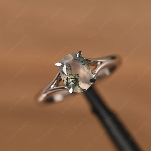 LUO S925 Sterling Silver Gemstone Ring Split Shank Oval Shaped 8x6 mm Solitaire Engagement Promise Ring for Women in Saudi Arabia