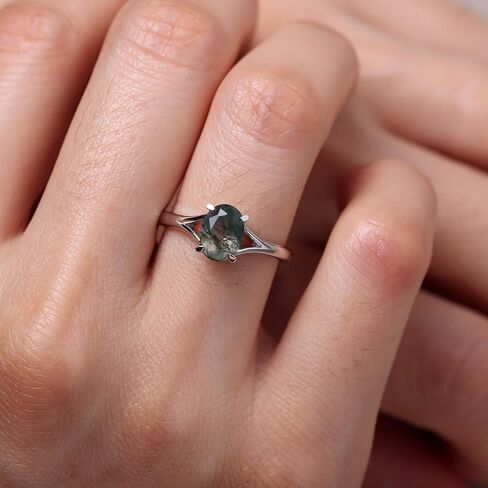 LUO S925 Sterling Silver Gemstone Ring Split Shank Oval Shaped 8x6 mm Solitaire Engagement Promise Ring for Women in Saudi Arabia