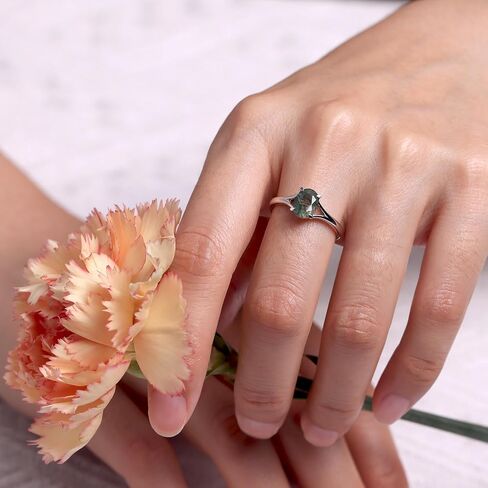 LUO S925 Sterling Silver Gemstone Ring Split Shank Oval Shaped 8x6 mm Solitaire Engagement Promise Ring for Women in Saudi Arabia