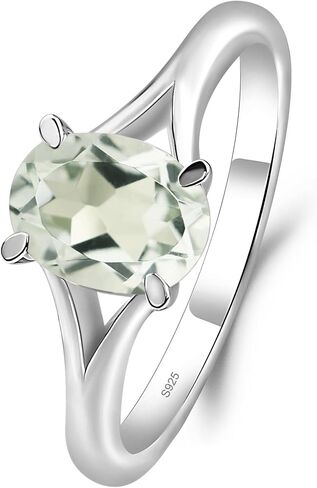 LUO S925 Sterling Silver Gemstone Ring Split Shank Oval Shaped 8x6 mm Solitaire Engagement Promise Ring for Women in Saudi Arabia
