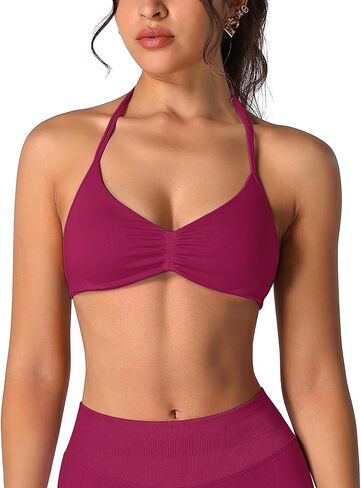 ABOCIW Women Seamless Halter Sports Bra Open Back Padded Gym Workout Crop Tank Tops Low Impact Bra in Saudi Arabia