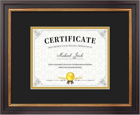 Frametory, 7x9 Diploma Frame with (Black/Gold) Double Mat or 11x14 Without Mat, Black Gold & Burgundy, Sawtooth Hangers, Wall Display for Pictures/Certificates/Documents, Real Glass in Kuwait