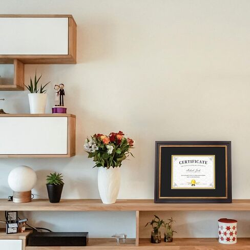 Frametory, 7x9 Diploma Frame with (Black/Gold) Double Mat or 11x14 Without Mat, Black Gold & Burgundy, Sawtooth Hangers, Wall Display for Pictures/Certificates/Documents, Real Glass in Kuwait