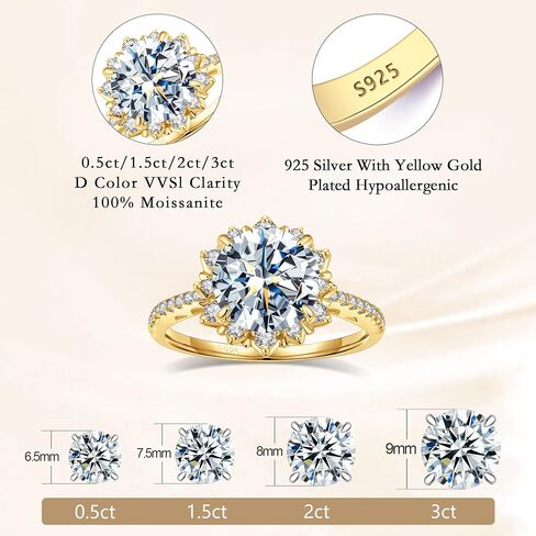 0.5/1.5/2/3CT خاتم الخطوبة مويسانيت للنساء ، د ، حلقة زفاف ، خاتم الزفاف ، خاتم خطوبة هالة الفضة الفضية S925 in Kuwait