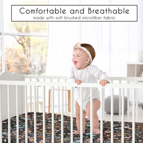 مجموعة ملاءة سرير أطفال من Sweet Jojo Designs Boho Wildflower Vintage Flower Girl Baby المجهزة لحديثي الولادة وحضانة الأطفال الصغار، مرتبة قياسية 2P صلبة بلون الصدأ البرتقالي والأسود البط البري البوهيمي ورقة المزرعة Cottagecore in Saudi Arabia