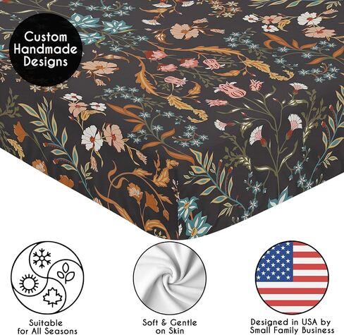 مجموعة ملاءة سرير أطفال من Sweet Jojo Designs Boho Wildflower Vintage Flower Girl Baby المجهزة لحديثي الولادة وحضانة الأطفال الصغار، مرتبة قياسية 2P صلبة بلون الصدأ البرتقالي والأسود البط البري البوهيمي ورقة المزرعة Cottagecore in Saudi Arabia