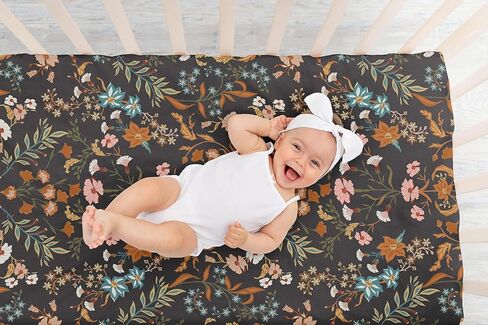 مجموعة ملاءة سرير أطفال من Sweet Jojo Designs Boho Wildflower Vintage Flower Girl Baby المجهزة لحديثي الولادة وحضانة الأطفال الصغار، مرتبة قياسية 2P صلبة بلون الصدأ البرتقالي والأسود البط البري البوهيمي ورقة المزرعة Cottagecore in Saudi Arabia