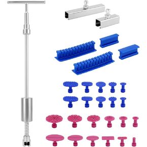QWORK 29 Pieces Car Dent Repair Kit - 2 in 1 Paintless Dent Puller with T-bar, 22 Glue Puller Tabs for Car Metal Surface Dent Removal