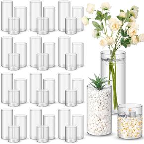 Nuogo 24 PCS مزهريات أسطوانات بلاستيكية طويل القامة مزهريات زهرة واضحة للقطاعات المركزية حامل شمعة إعصار للمنزل حفلات حفلات حفلات الزفاف (4 ''/6 ''/8 '')