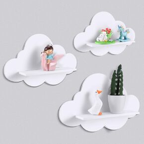 TATUO 3 PCS أرفف سحابية عائمة للجدار الأبيض المتموجة الأرفف العائمة للحمام غرفة نوم غرفة نوم ديكور حضانة
