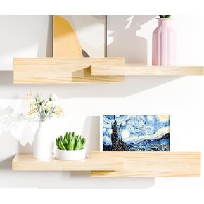 Unique Floating Shelves, Modern Reversible Wall Shelves, Minimalist Wall Mount Hardwood Shelves, Picture Ledge & Frame Display for Bedroom, Living Room, Bathroom, Kitchen, 4.5D x 16.5W Inch
