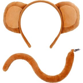 Beviliu Monkey Ears و Tail Set 2 قطع ملحقات الأزياء قرد ، وآذان حيوانية واقعية للعصابات للبالغين حفلات Cosplay Halloween