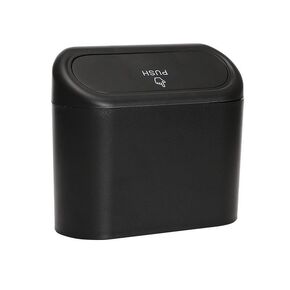 Mini Car Trash Can with Push Lid, Compact Vehicle Garbage Bin, Armrest Mount Seat Car Trash Bag Storage Box Organizers Waste Bin Trash Containers Black