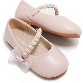 Toddler Girls Little Kid Ballet Pearl Ribbon Bows Flats Mary Jane Party Dress Shoes