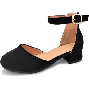 Mei MACLEOD Girls Dress Shoes Sparkly Princess Low Heel Shoes Chunky Heels with Ankle Strap for Wedding Holiday Party