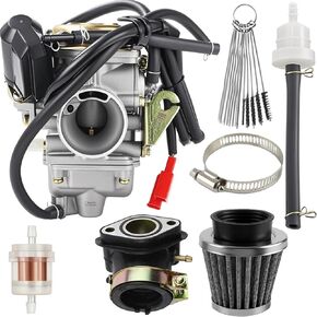 GY6 Carburetor 150cc Fits for 4 Stroke 125cc 150cc 157QMJ 152QMJ Engine Moped ATV Go Kart Motorcycle Scooter 24mm PD24J Carb with Intake Manifold and Air Filter
