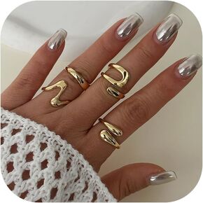 مجموعة حلقات Rinhoo Gold chunky chunky للنساء ملتوية على حلقات جولة جولة قابلة للتكديس قابلة للتكديس عبارة عن مجوهرات حلقات مفتوحة قابلة للتكديس