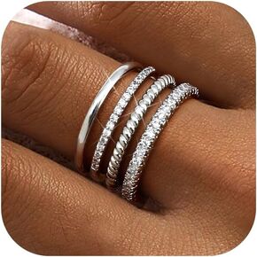 Florideco Stackable Gold Rings for Women 14K Gold Plated Stackable Thin Ring Minimalist Non Tarnish Cubic Zirconia Band Rings Dainty Trendy Statement Stacking Ring Set Size 5-10