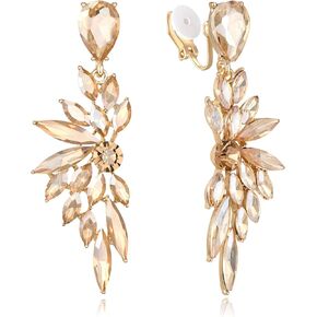 BriLove Clip-on Earrings for Women,Gorgeous Shiny Rhinestones Marquise Cluster Leaf Drop Earring for Wedding Party Prom Jewelry Accessories