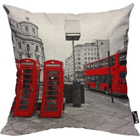 Mugod London City Throw Case Double-Decker Bus Telephone Joxes Red Gray Black White Decorative Cotton Citen Cushion Coushion Covers Coushs