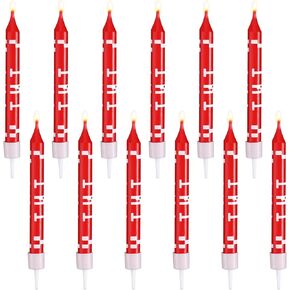 12pcs Pixel Birthday Candles, TNT Themed Birthday Candles Pixel Print Cake Toppers for Birthday Graduation Celebration Wedding Party Supplies Decoration (Red)