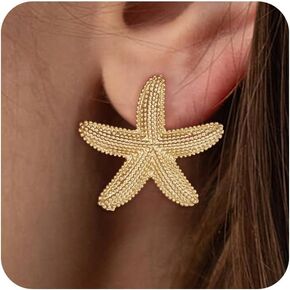 Clip on Earrings for Women Hypoallergenic Clip on Earrings for Women Statement Flower/Starfish/Shell Earrings Beach Accessories Jewelry for Womens Non Pierced Earring