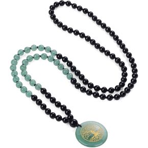 Coai Handmade 108 Mala Beads ، Tree of Life Necklace for Men Women ، 6mm Green Aventurine onyx Necklace for Men Women