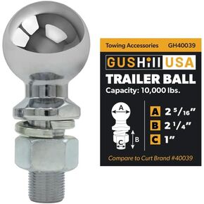 USA GH40039 Chrome Trailer Hitch Ball, 12,000 lbs, 2-5/16Inch Diameter, 1" x 2-1/4"-Inch Shank