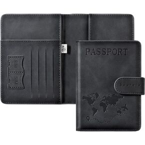 Passport Holder for Travel, RFID Blocking Synthetic Leather Card Case for Man and Women Black Passport Book for Travel Accessories, Easy to Take Lightweight Passport Holder Cover