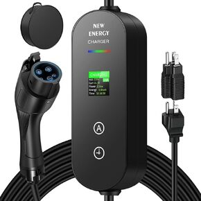 المستوى 1 و 2 ev شاحن ، 16A شاحن سيارة كهربائية | تيار قابل للتعديل | شحن الحجز | NEMA 6-20 Plug & 5-15 Adapter | 100V-250V | التحكم في درجة الحرارة المزدوجة | شحن آمن وسريع لسيارات J1772