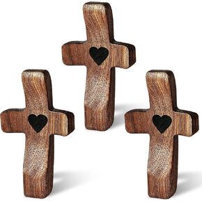 Acjryo Cross My Heart Wooden Cross Fidget - 3pcs Pocket Prayer Crosses for Journting Leaff & Comfin