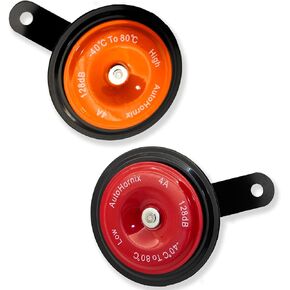 1 Pair High & Low Universal 128dB 12V 4A 90MM Disc Horn Compatible with Motorcycles, Off-Road Car, Trucks, SUVs, Bike, Boat, ATVs Orange and Red