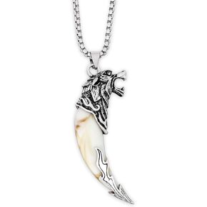 HAQUIL Silver Wolf Tooth Necklace - Men's Animal Fang Pendant With Retro Head Spear Chain for Ceremony Gift Jewelry