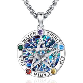 قلادة Tetragrammaton Eusense للنساء الرجال Tetragrammaton de Plata 925 Pentagram Pendant Witchcraft Wiccan Pagan Jewelry Abalone