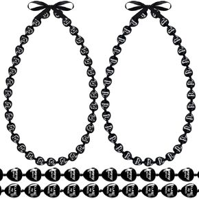 Qunclay 2 Pcs Kukui Nut Lei Graduation Necklace with Bow Ribbon Black Hawaiian Necklace Hand Painted 2025 Graduation Congrats Gift Tiki Luau Party Accessories for Women Men