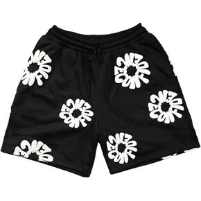 Men's Letter Print Track Shorts Drawstring Waist Straight Leg Summer Shorts