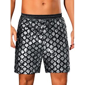 Lars Amadeus Sequin Shorts for Men's Metallic Sequins Disco Party Sparkly Shiny Hot Shorts